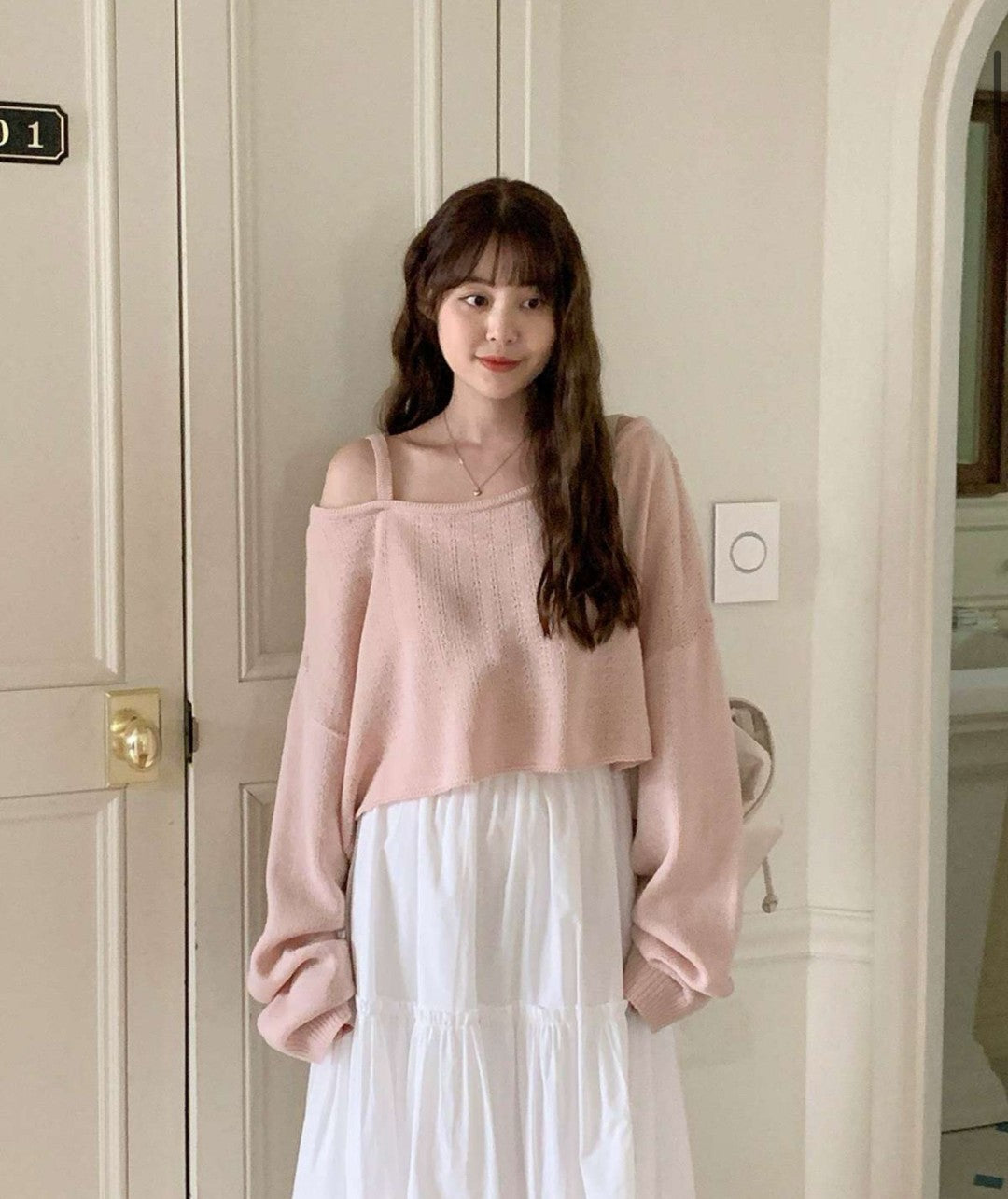 🇰🇷10681單肩造型 寬鬆短版針織衣服